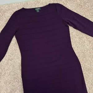 Lauren Ralph Lauren Women Dress Size Large Purple Fitted 3/4‎ Sleeve Stretch